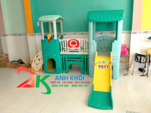 Cầu trượt 2 khối xanh